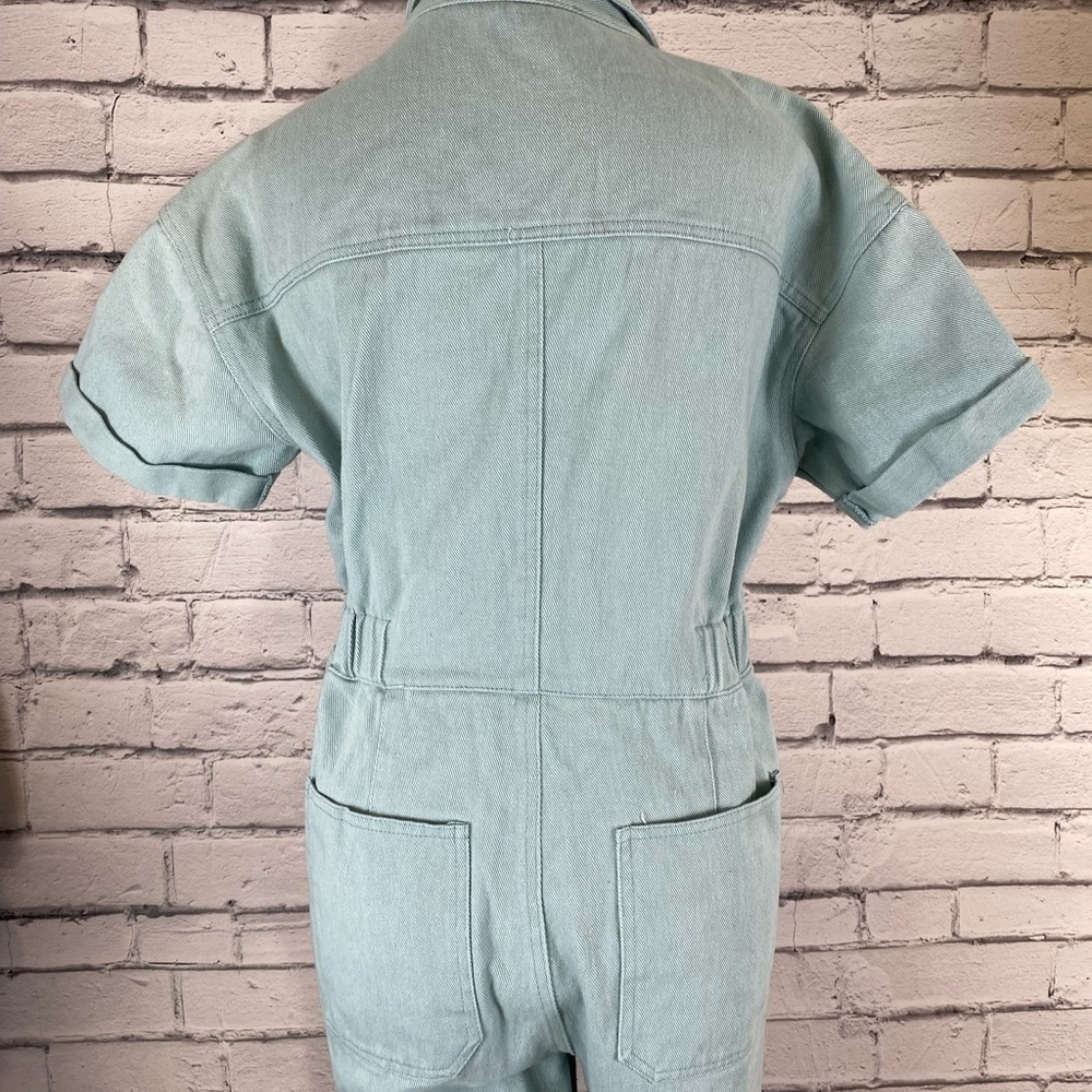 Listicle Jumpsuit size Medium Mint Green Denim Jumpsuit Romper Playsuit Denim - Picture 7 of 11